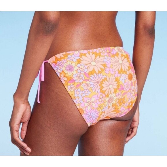 Women’s Wild Fable Side Tie Bikini Bottom Pink Floral Size L - Picture 3 of 5